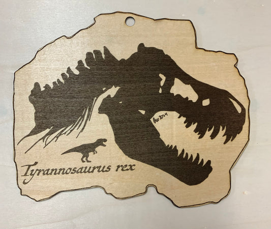 Tyrannosaurus Rex Skull Fossil Laser Etched Wood Print - 3MM Basswood Plywood