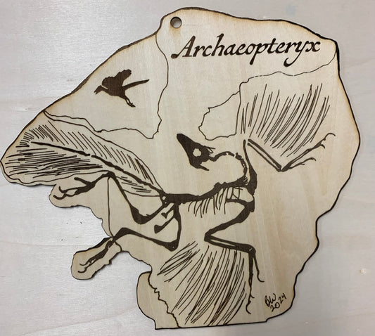 Archaeopteryx Fossil Laser Etched Wood Print - 3MM Basswood Plywood - Science Label