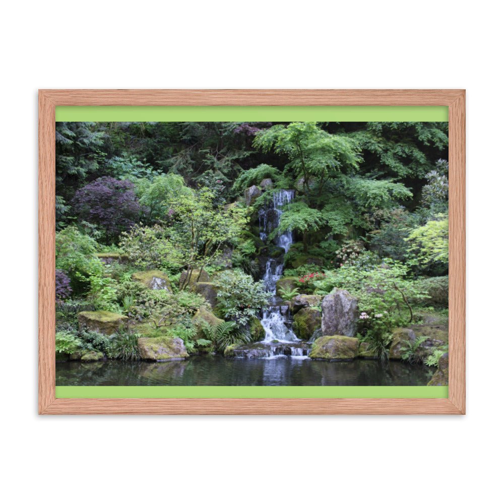 Japanese Gardens - Waterfall #1 - Framed Photo Poster - Science Label