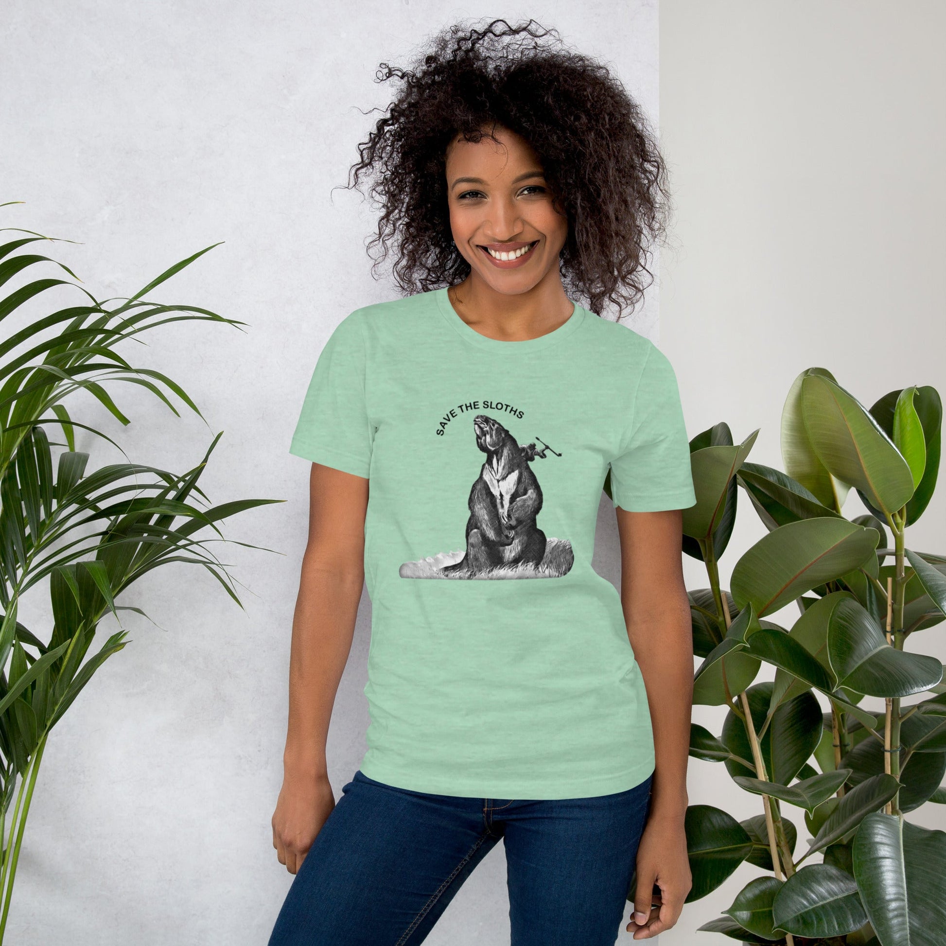 Save the Sloths 2024 - Bella Canvas T-Shirt - Giant Ground Sloth (Megatherium) - Science Label