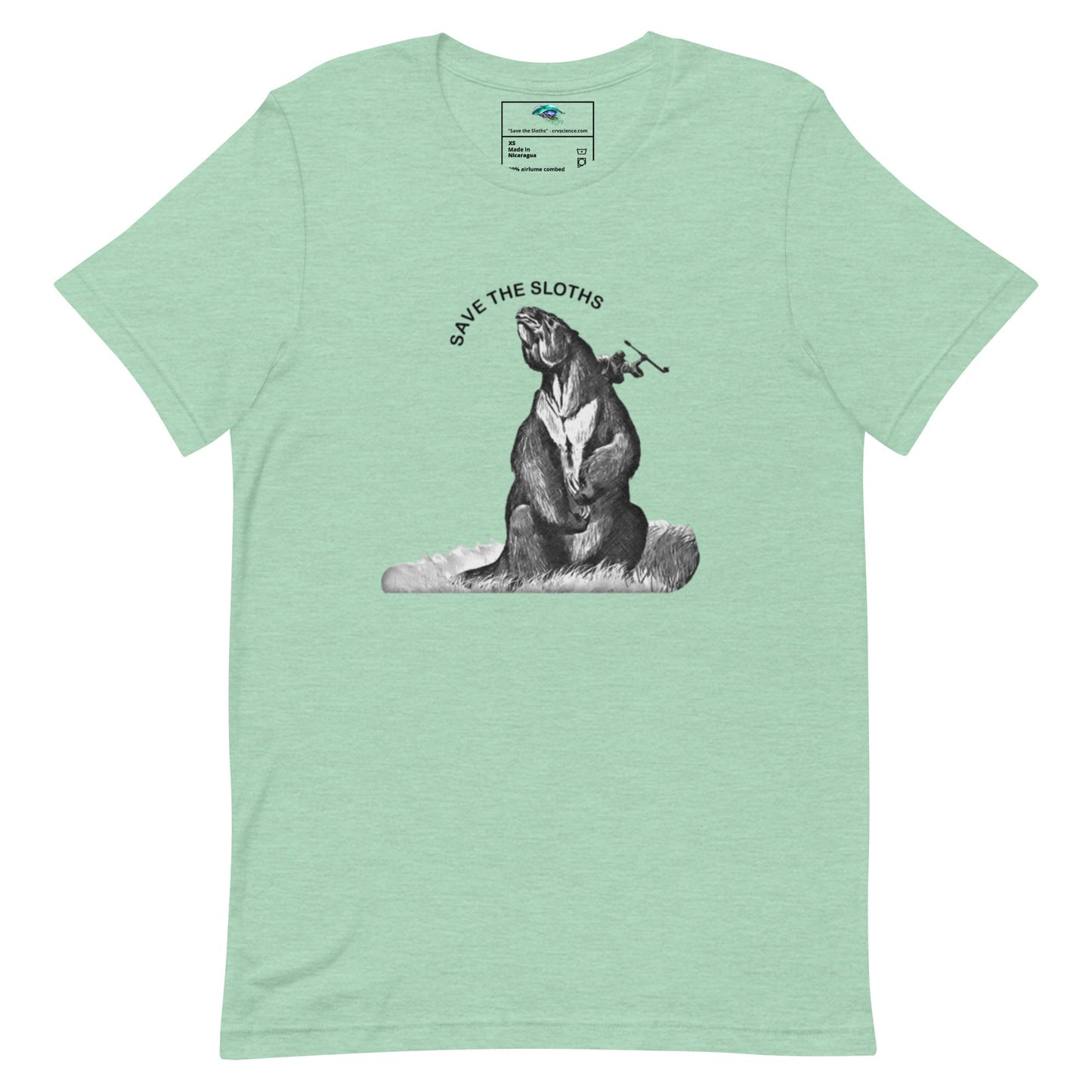 Save the Sloths 2024 - Bella Canvas T-Shirt - Giant Ground Sloth (Megatherium) - Science Label