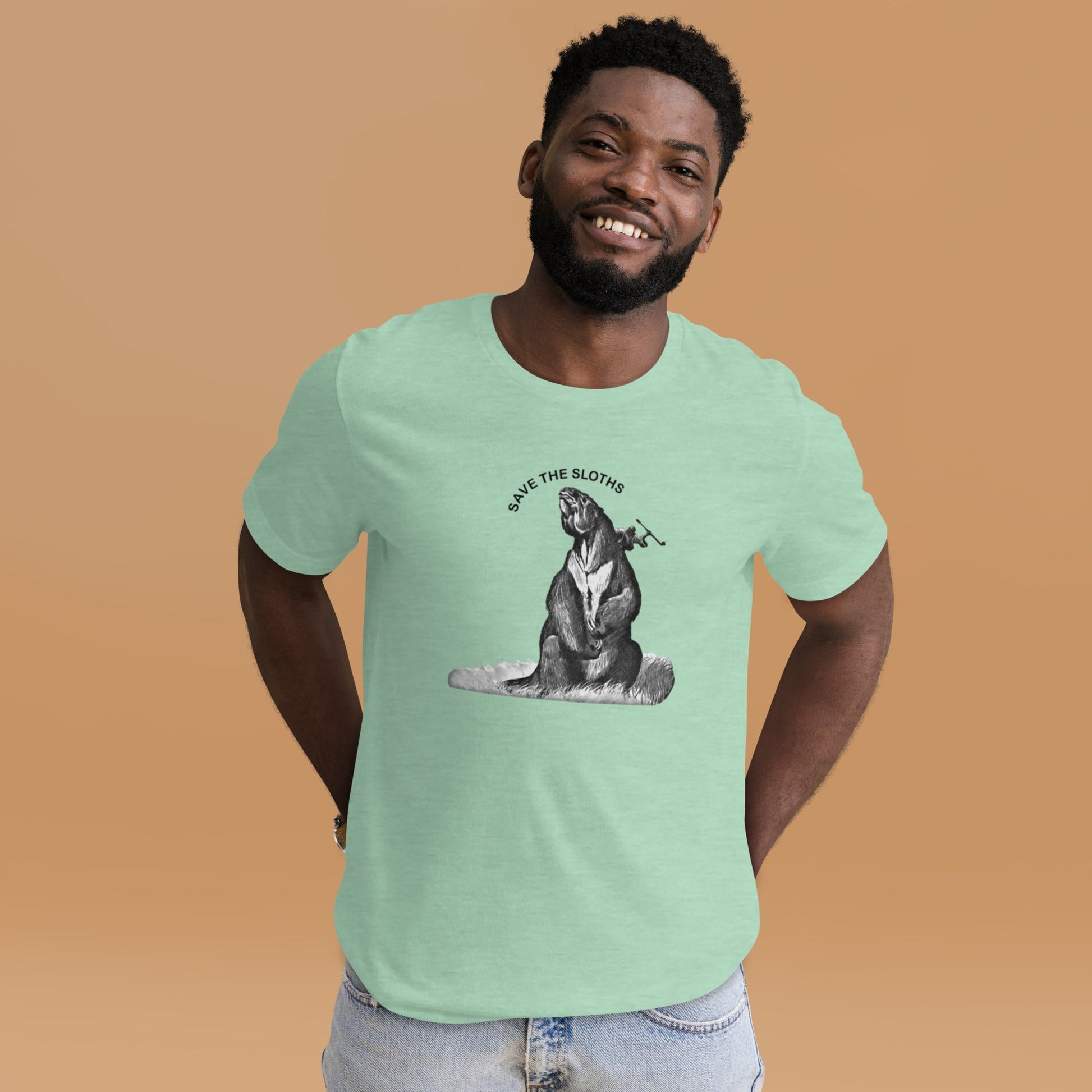 Save the Sloths 2024 - Bella Canvas T-Shirt - Giant Ground Sloth (Megatherium) - Science Label