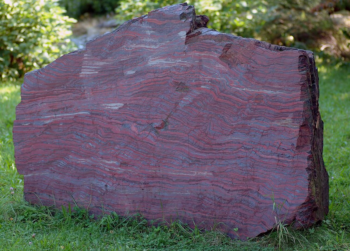 Photograph of Banded Iron Formation (BIF) (Precambrian HematiteโMagnetiteโJasper Strata)