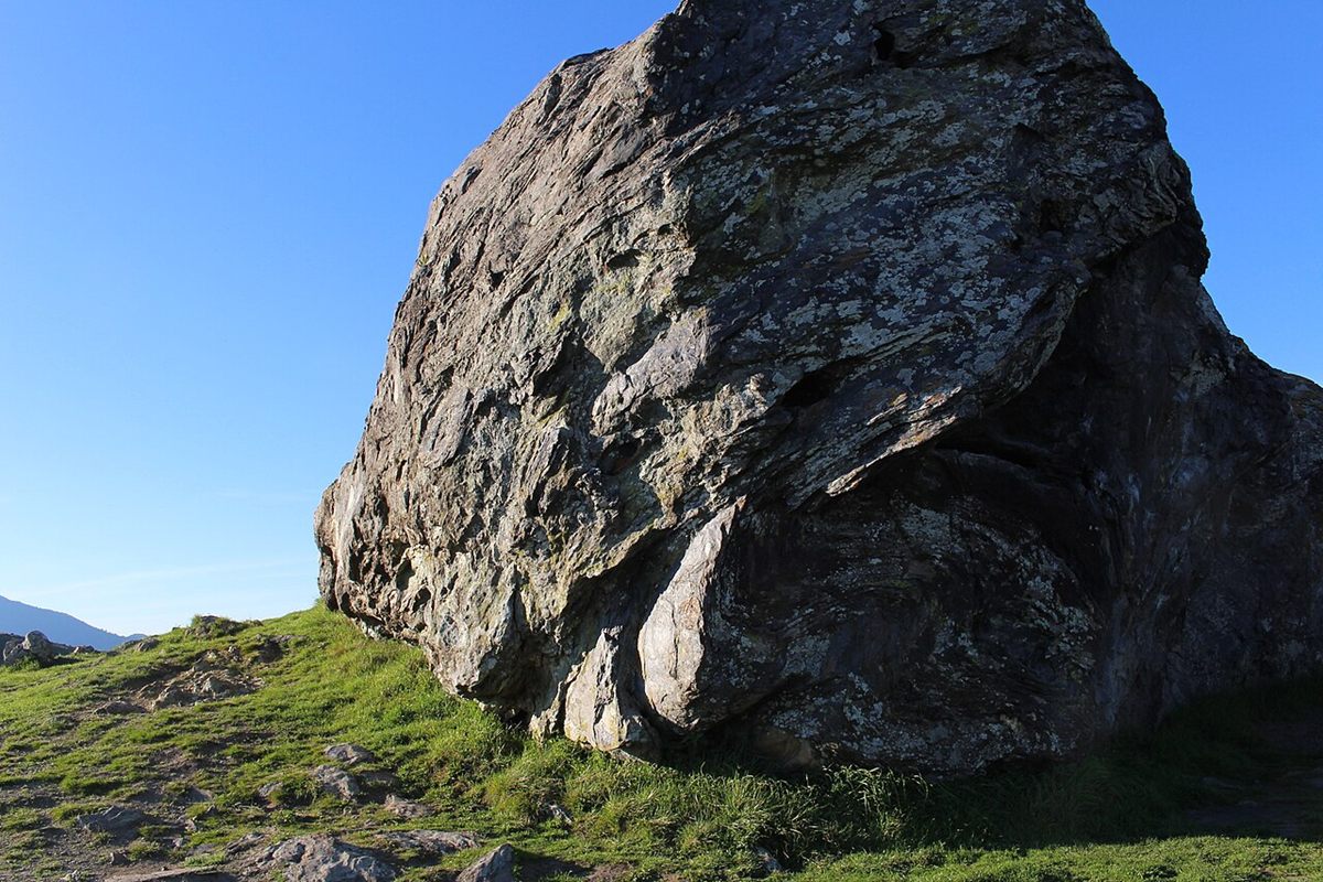 Photograph of Glaucophane Blueschist (High-Pressure Sodic-Amphibole Blueschist)