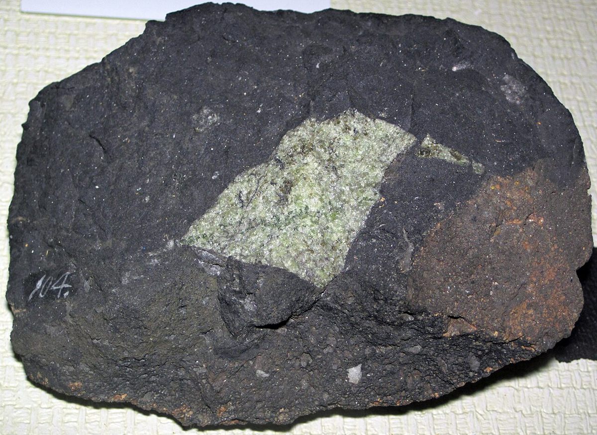 Photograph of Peridotite (Lherzolite) (Olivine–Pyroxene Mantle Peridotite)
